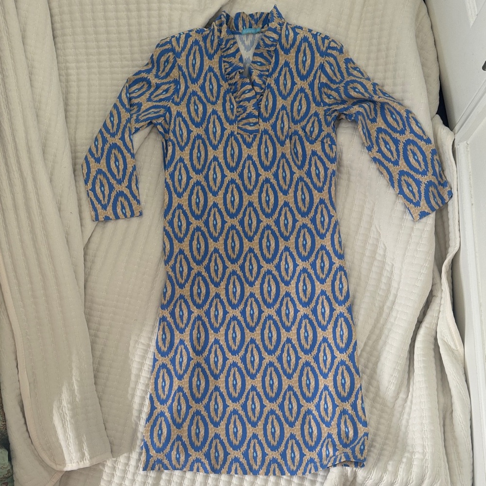 J. McLaughlin Blue and Gold Patterned Women's Dress
